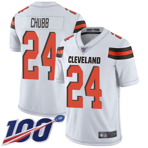 Cleveland Browns Nick Chubb Men White Limited Jersey #24 NFL Football Road 100th Season Vapor Untouchable
